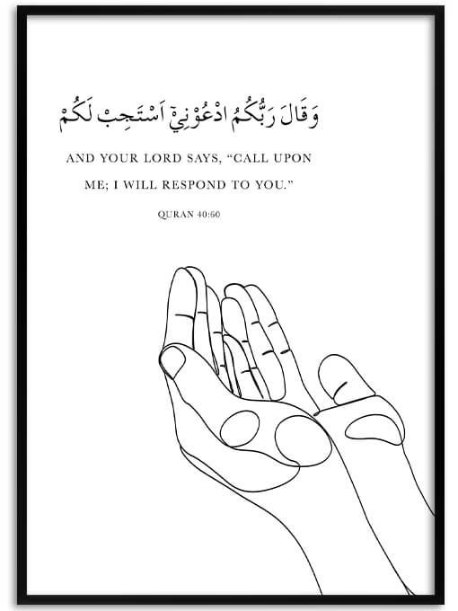 Dua Line Art, Quran Verse 40:60 Poster