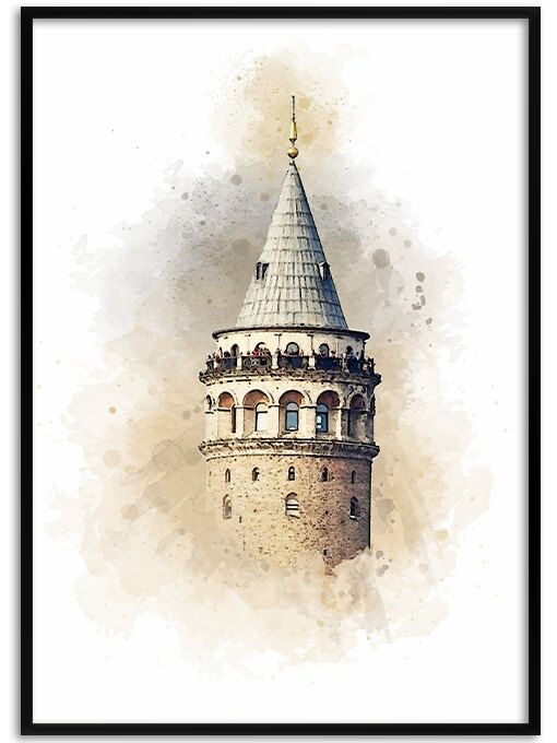 Galata Tower Istanbul Watercolor Poster