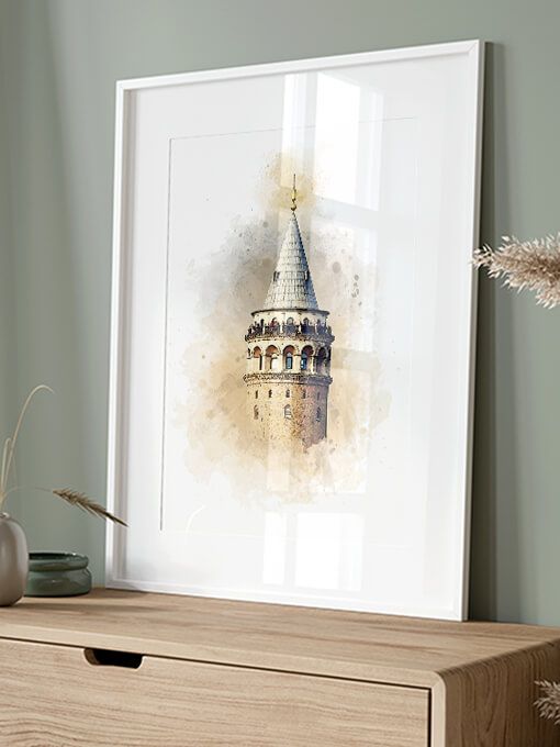 Galata Tower Istanbul Watercolor Poster