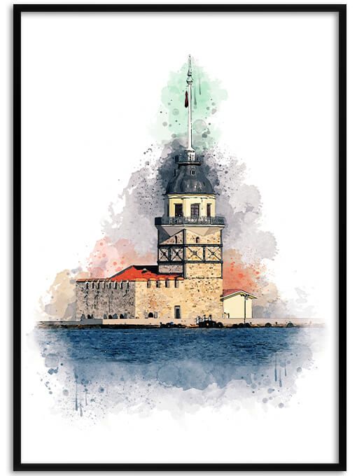 Maidens Tower [Kız Kulesi] Istanbul Watercolor Poster