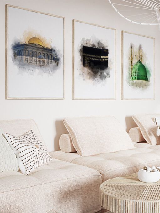 Aqsa, Kaaba, Nabawi Watercolor Poster Set
