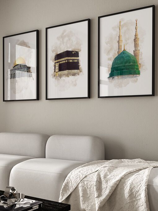 Aqsa, Kaaba, Nabawi Watercolor Poster Set