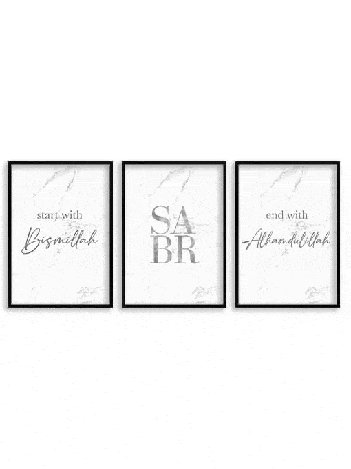 Bismillah, Sabr, Alhamdulillah Marmor Poster Set